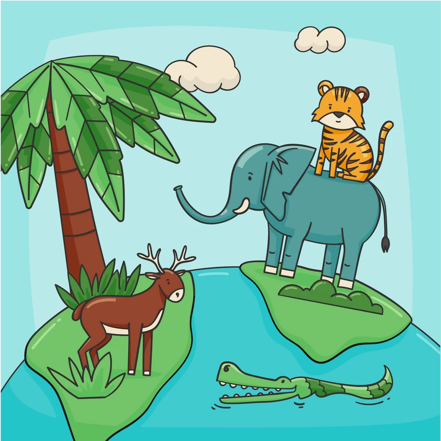 卡通森林动物狮子老虎猴子长颈鹿海豚鸟兔子牛斑马插画海报AI素材【094】